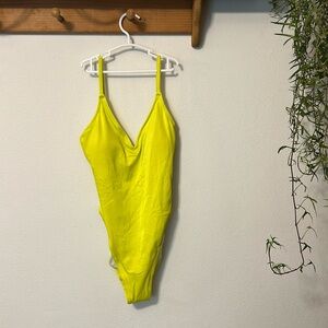 NWOT Old Navy Neon Yellow Ribbed Swimsuit Size Small MISSING BELT